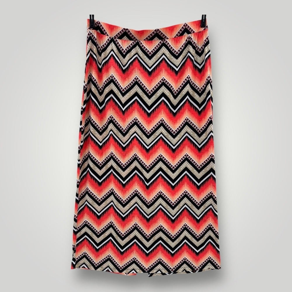 60s Vibe Maxi Skirt Womens Size 3XL‎ Vibrant Orange & Black Pencil Skirt Slit